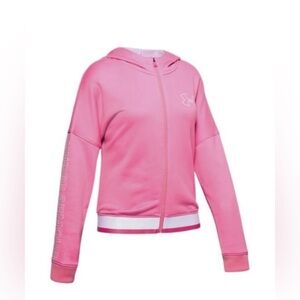 Under Armour Girls' Tech Terry Full Zip Pink & White Hoodie, Youth Large